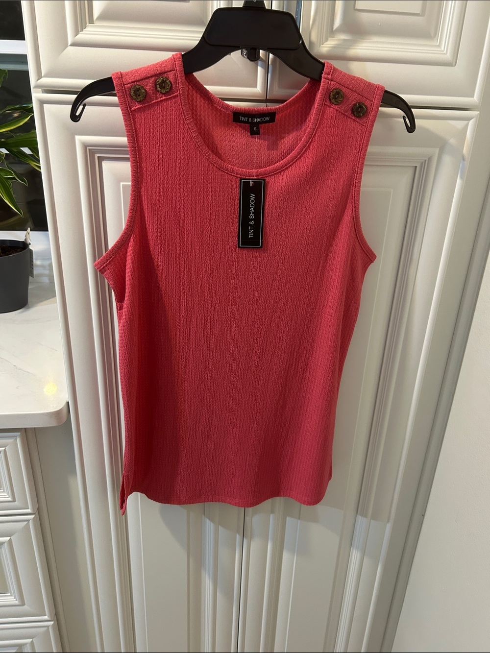 Coral Sleeveless Button-Shoulder Tank